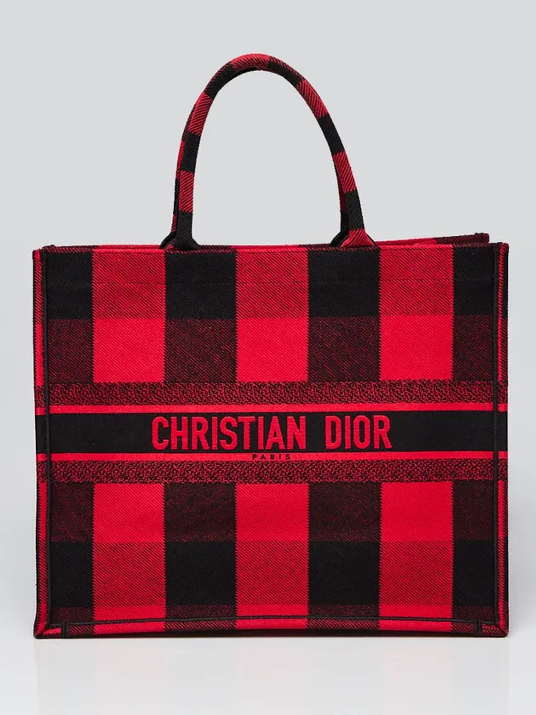 Dior Medium Plaid Book Tote in Red / Black
