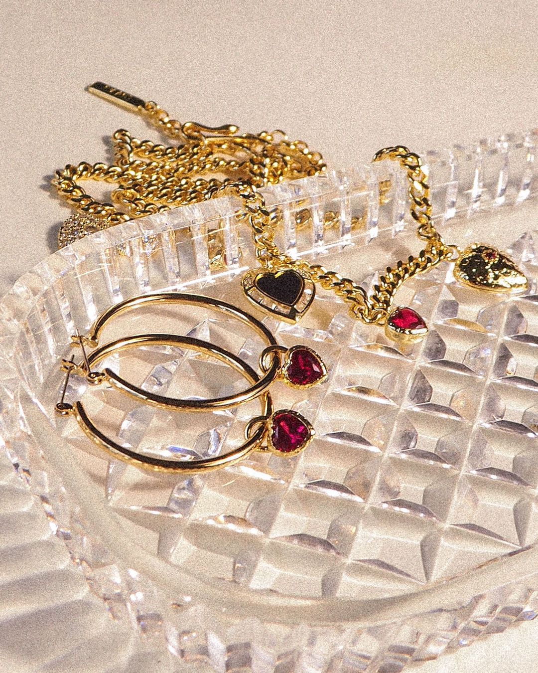 Bezel Heart Charm Hoops- Silver #4