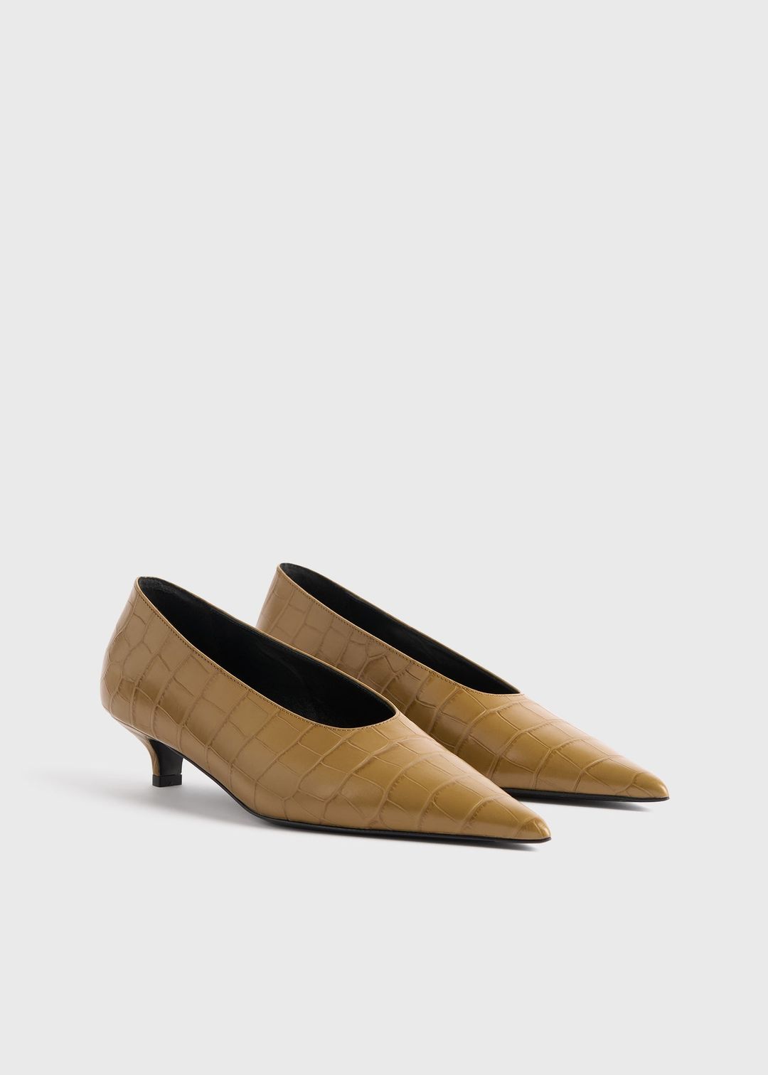 Sharp croco-embossed kitten pumps biscuit #7