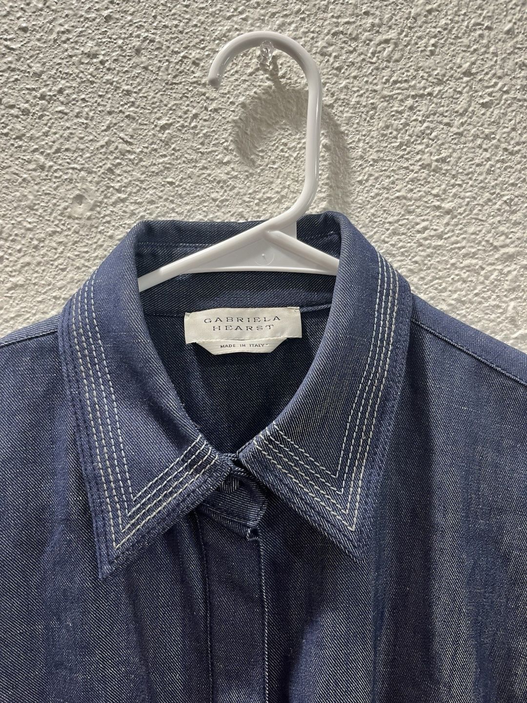 Blue Wool Silk Linen Button-Front Blouse 46 #2