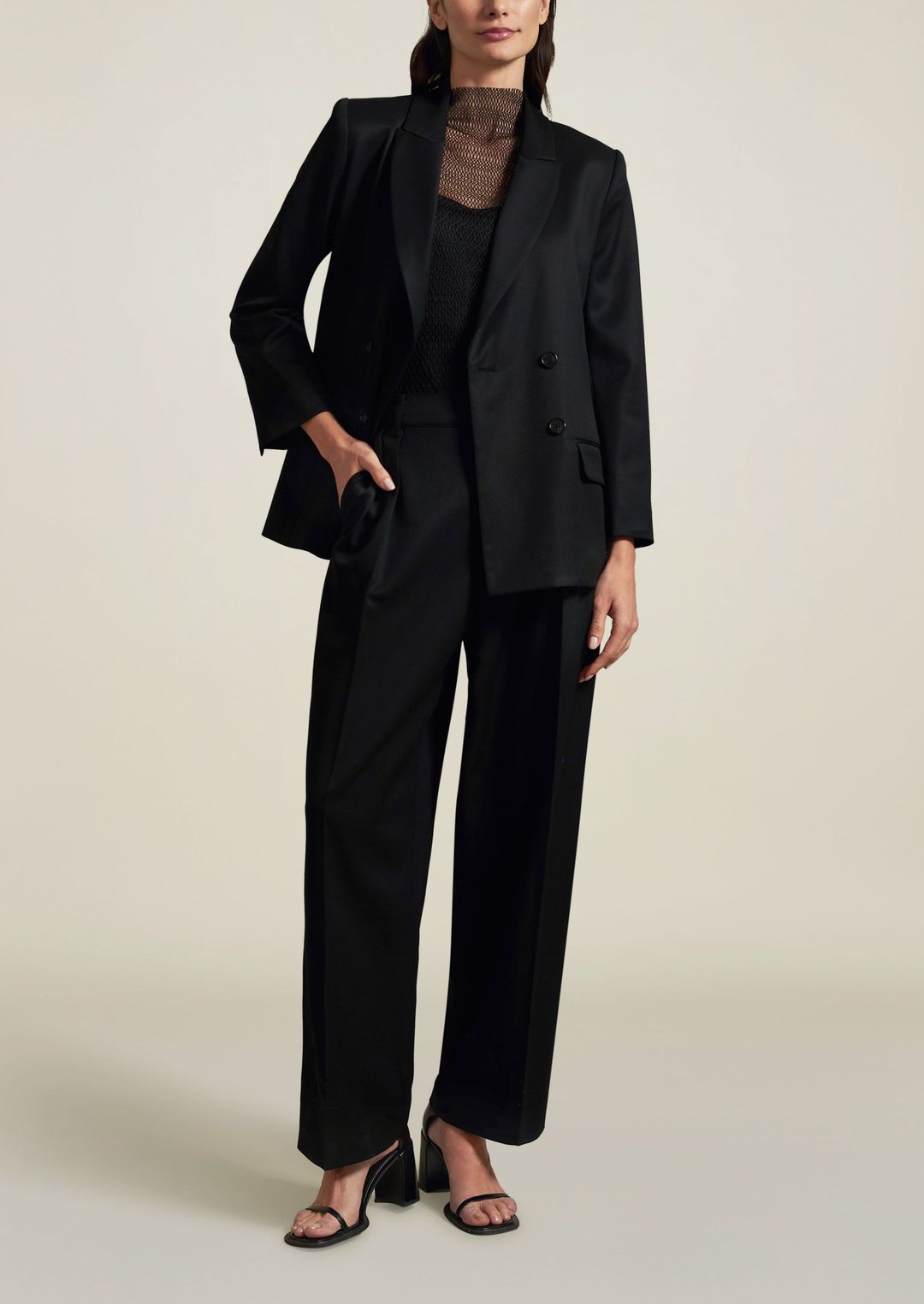 Boxy Tuxedo Blazer in Black