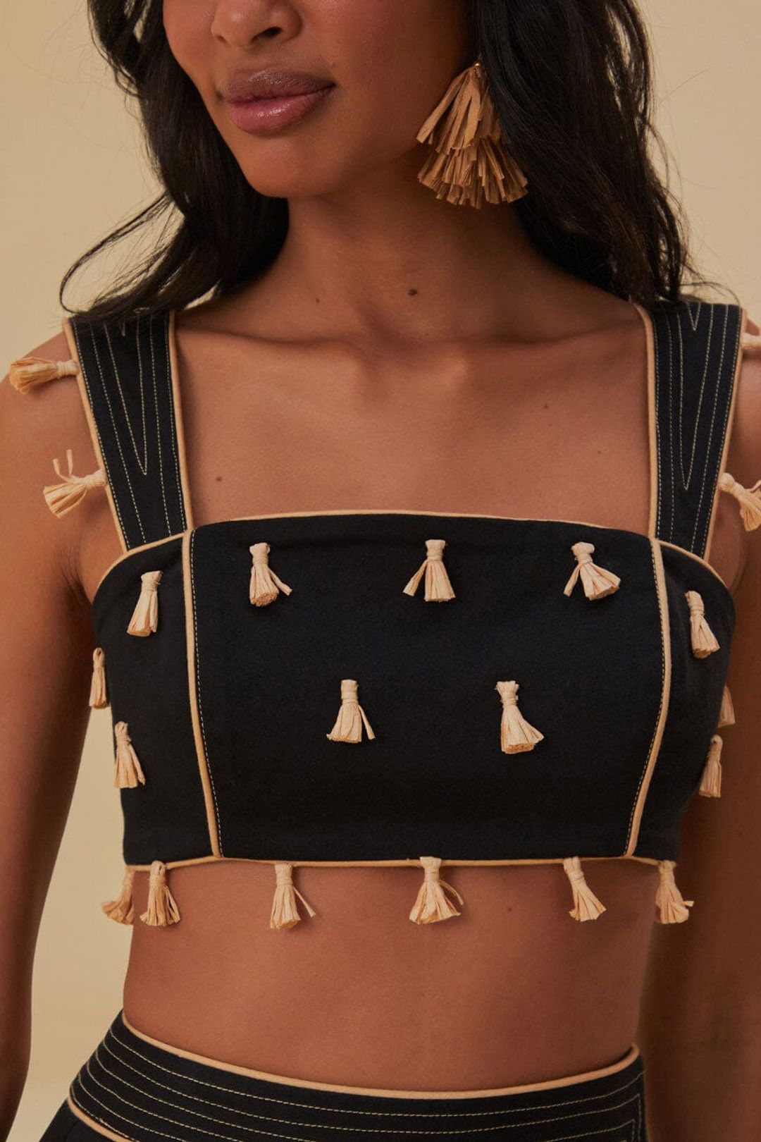 Black Raffia Fringe Top #3