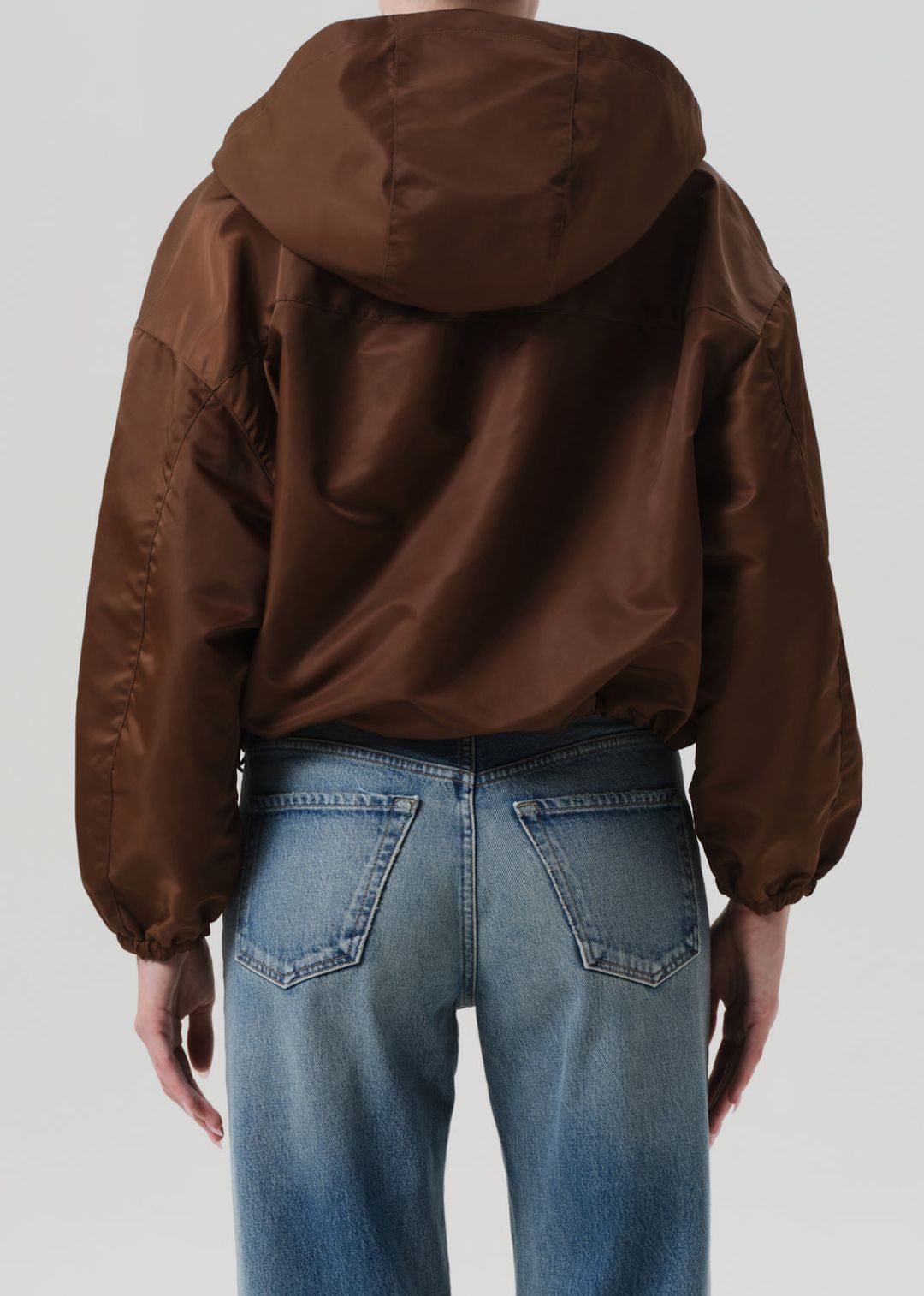 Cropped Nylon Windbreaker in Brown #3