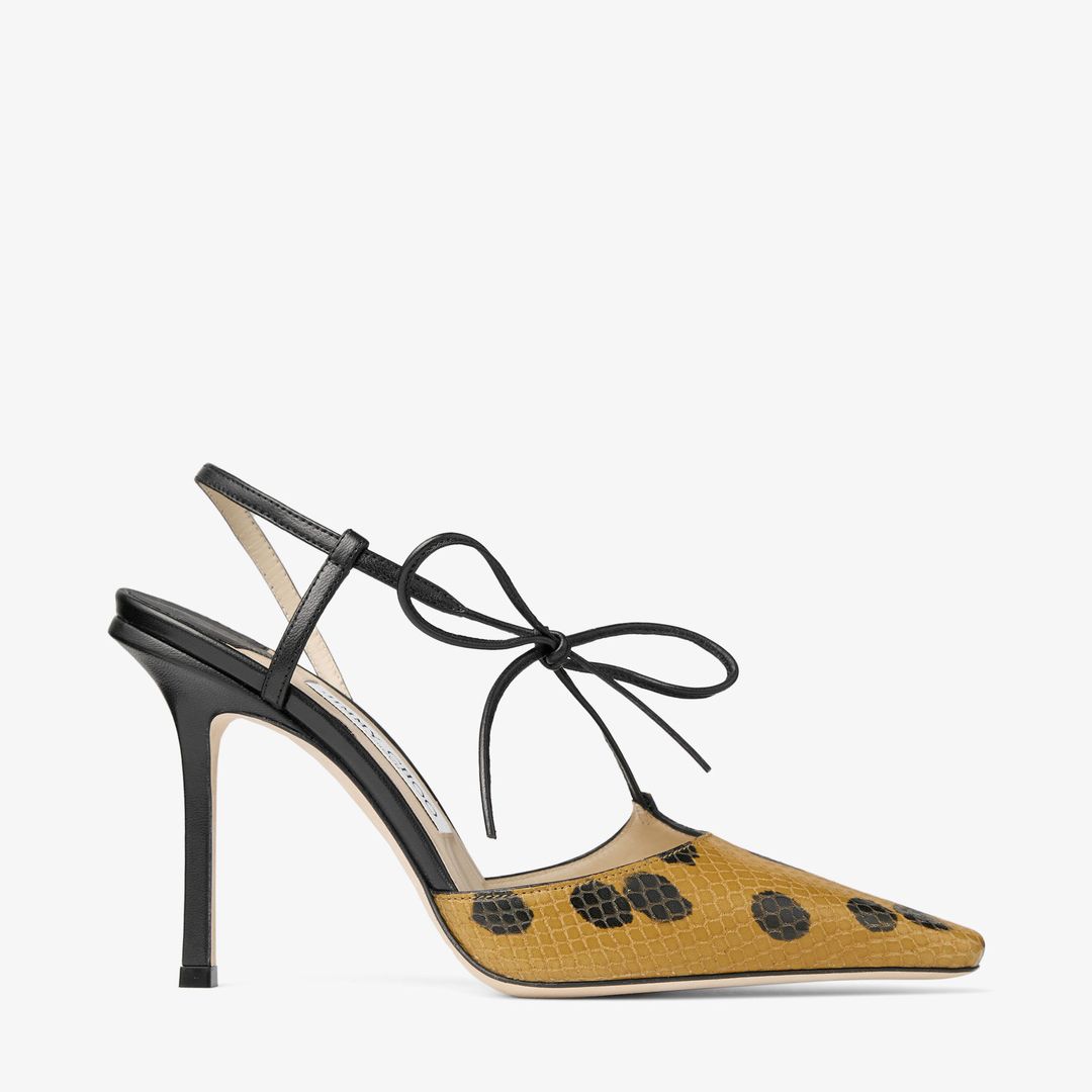 Spotted Elaphe-Printed Leather Sandal with Knot Detail