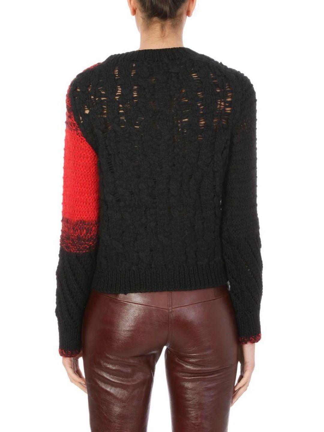 Patchwork Cable-knit Crewneck Wool Sweater In Black #12