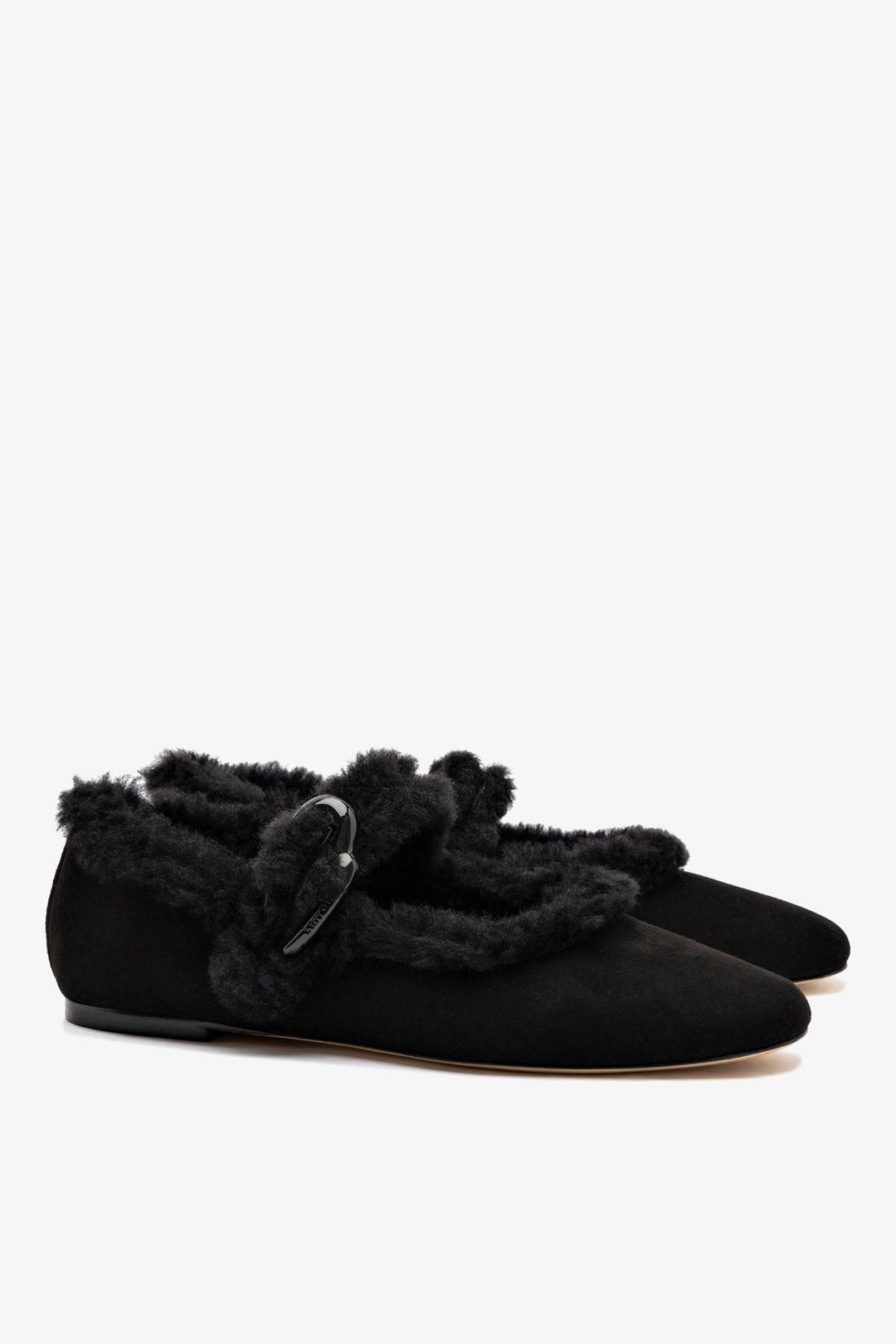 Verona Ballet Flat In Black Suede And Black Shearling #3
