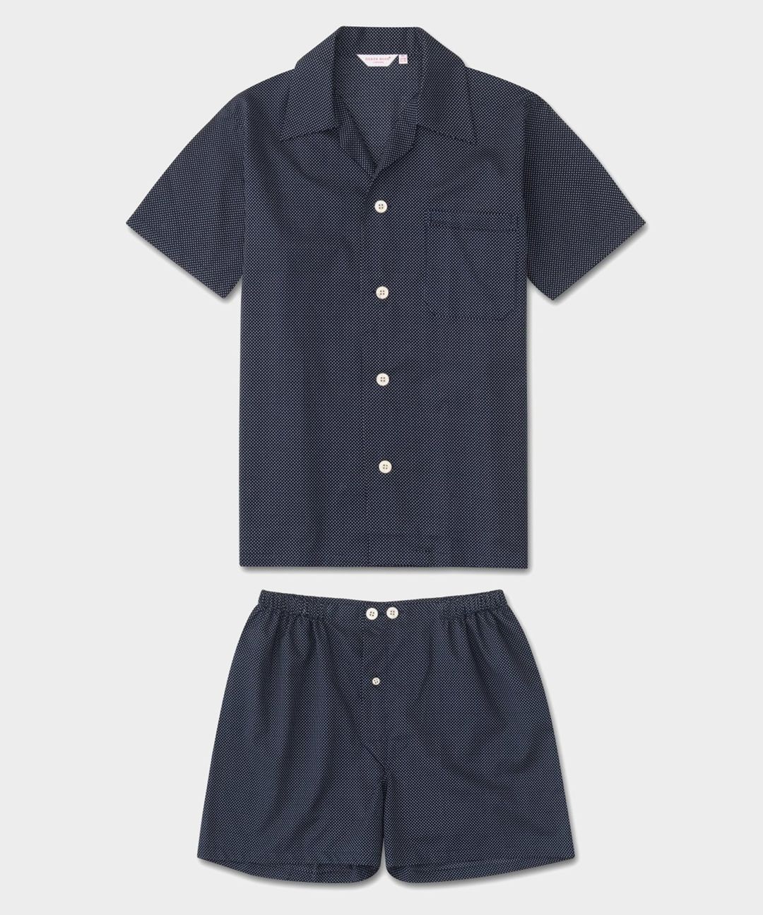 Derek Rose Plaza 21 Navy Short Pajama Set in Navy Polka Dot