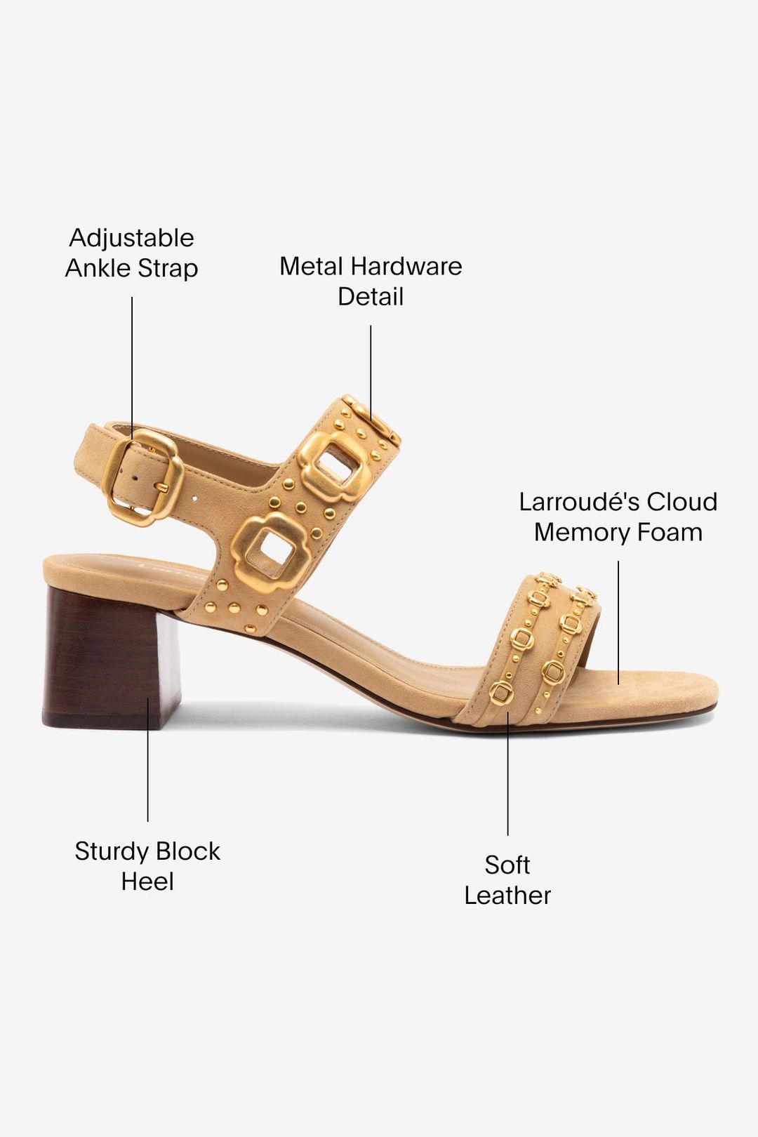 Milan Studs Block Sandal In Peanut Suede #5