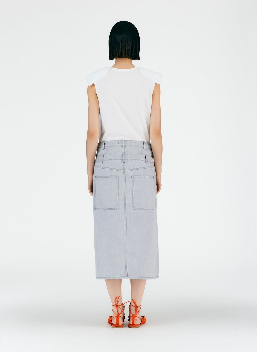 Grey Denim Double Waisted Denim Skirt #3