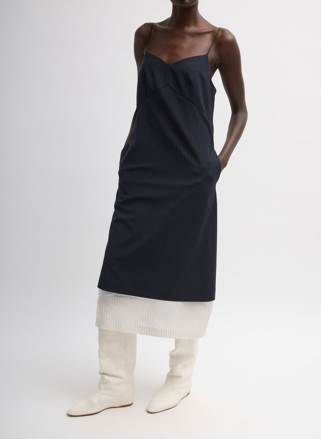 Mier Pinstripe Convertible Slip Dress #5