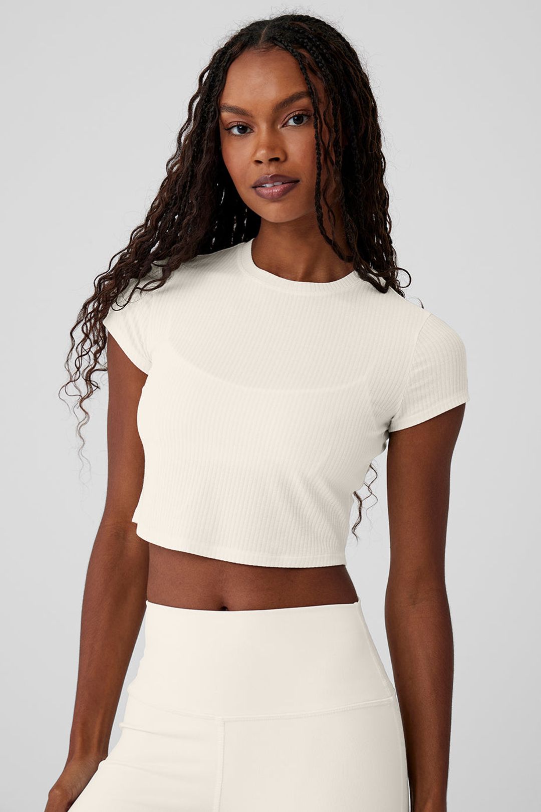 Ribbed Sea Coast Cropped Short Sleeve Tee - Ivory #6