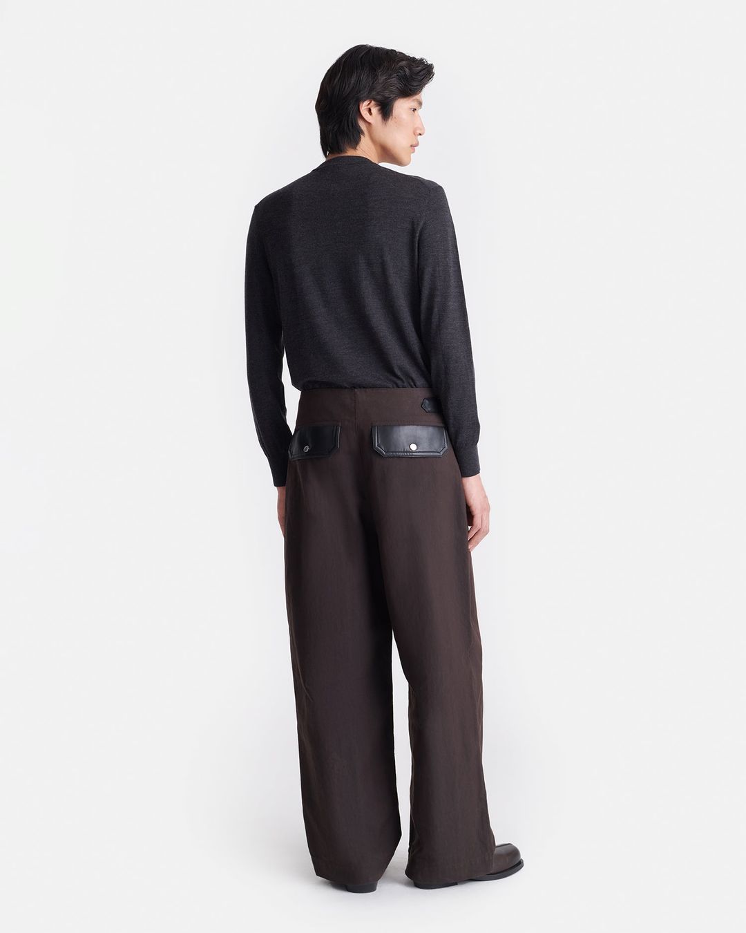 Lorant - Wax Cotton and Regenerated Leather Pants - Dark Brown/Black #3