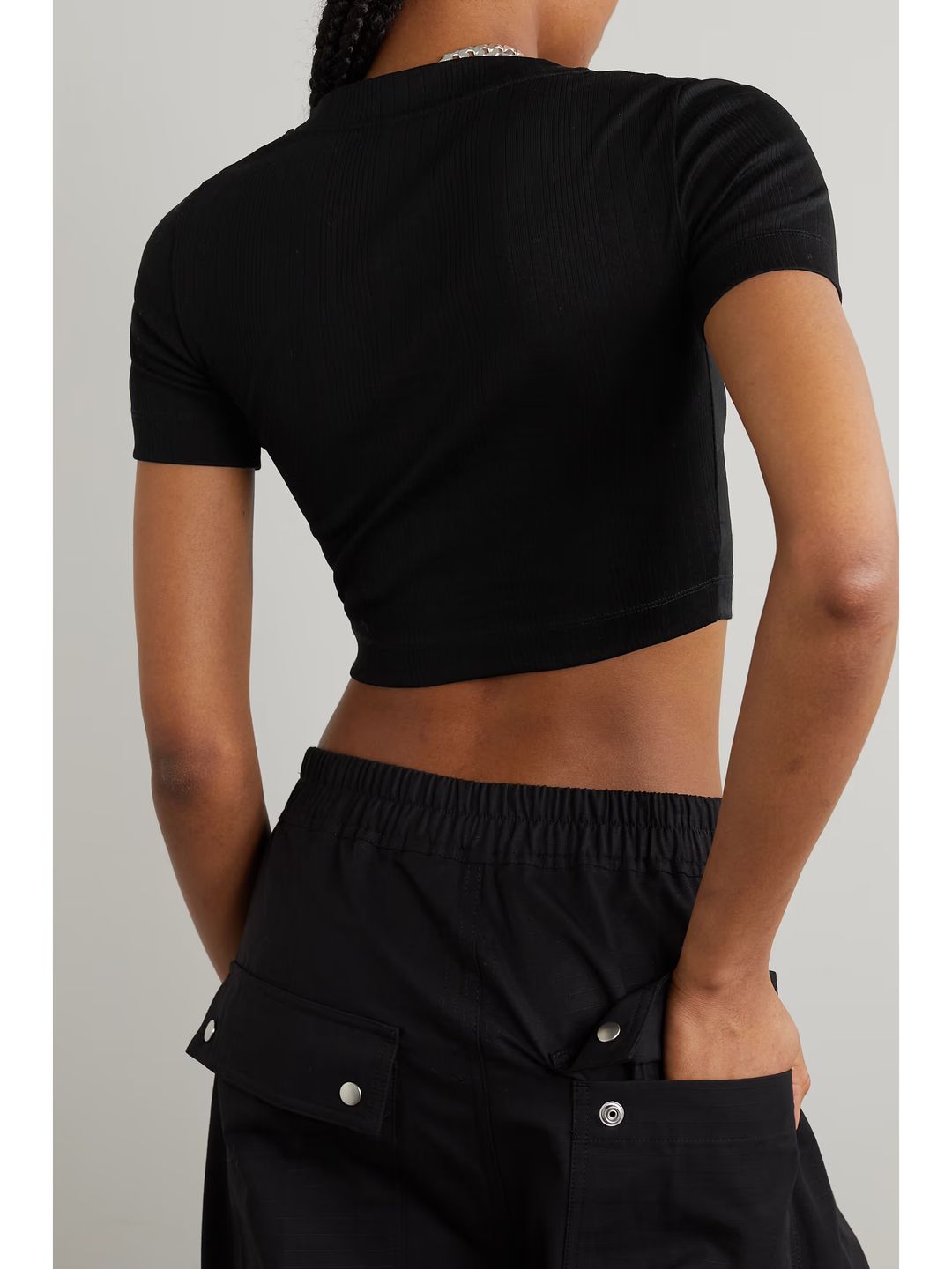 Anagram cropped embroidered ribbed cotton T-shirt #3