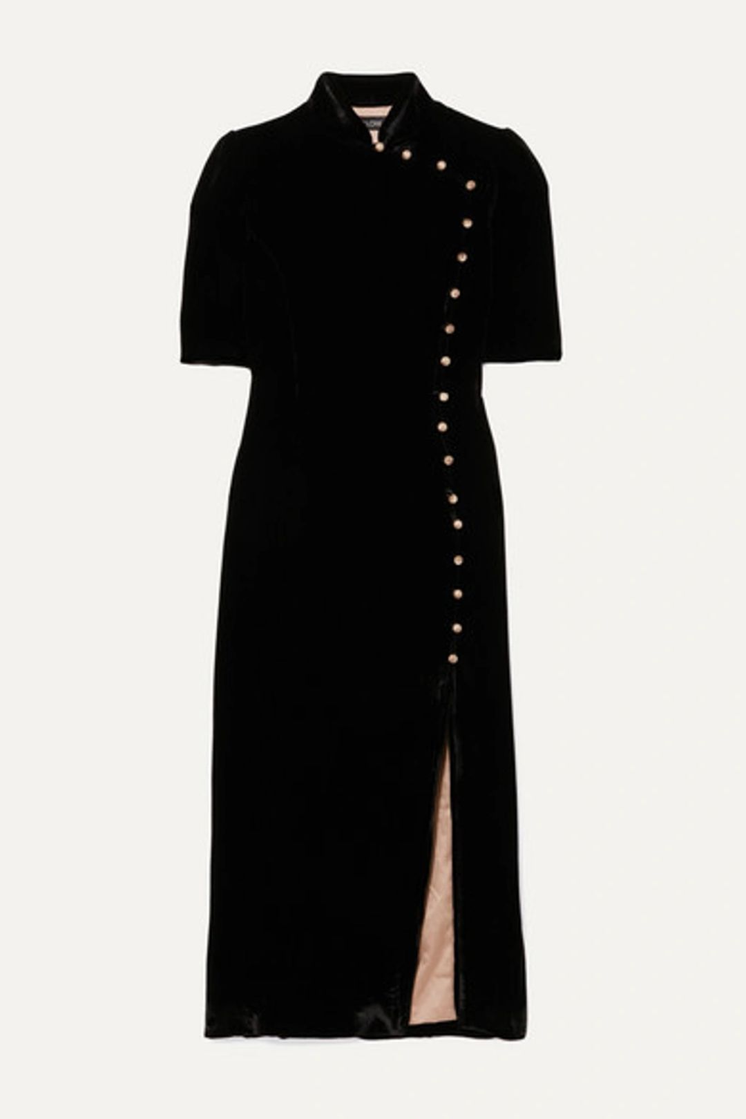 Venyx Taro Button-embellished Velvet Midi Dress In Black #5