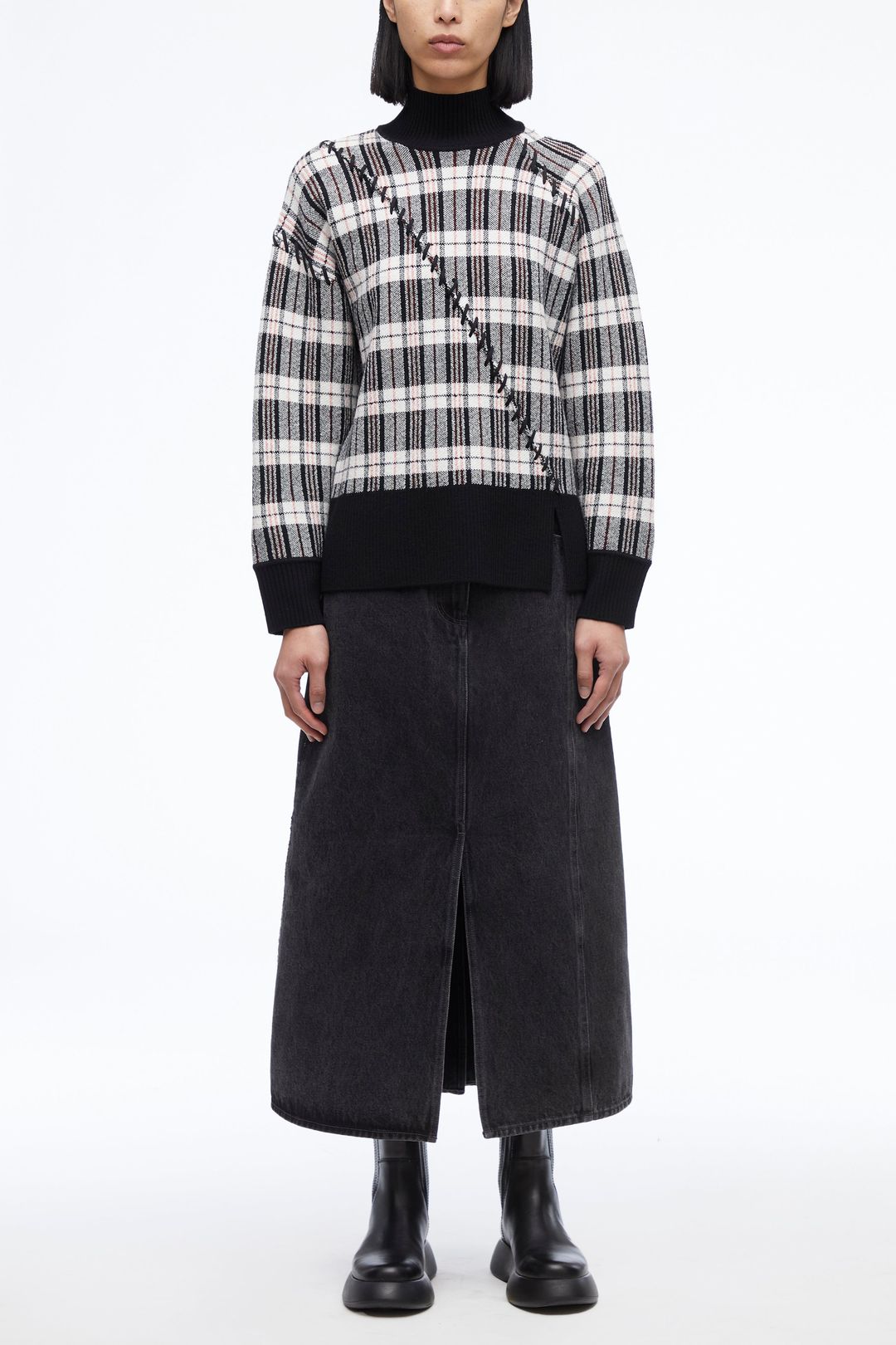 Wool Plaid Jacquard Oversized Sweater #6
