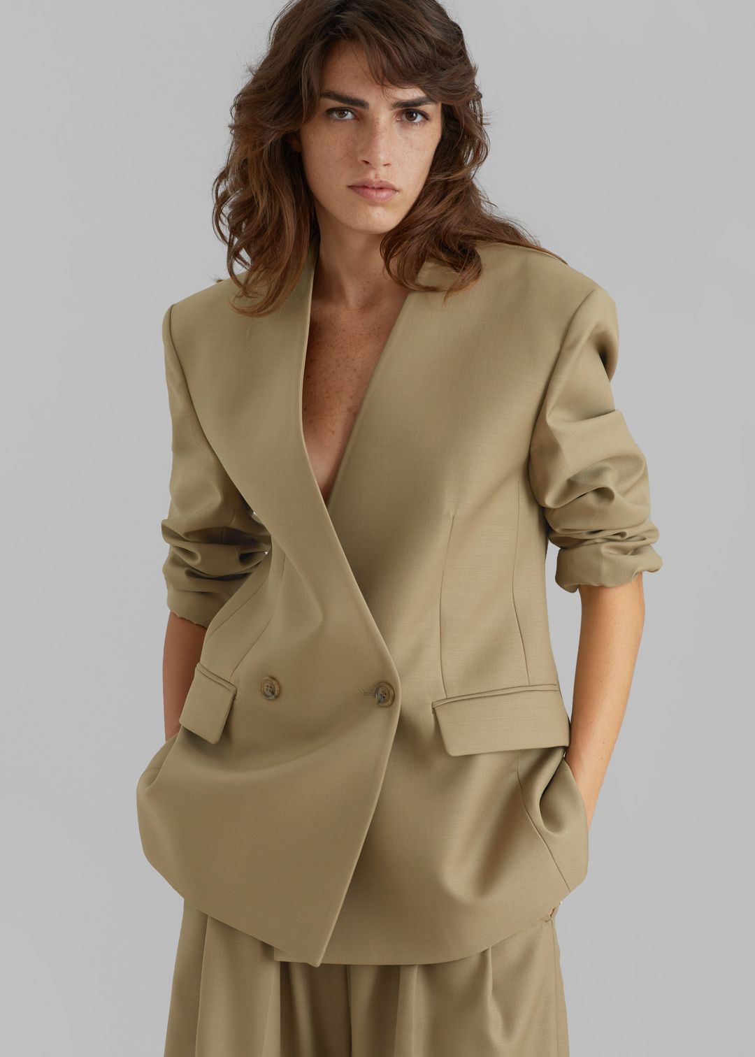 Lyxe Collarless Blazer - Taupe #3