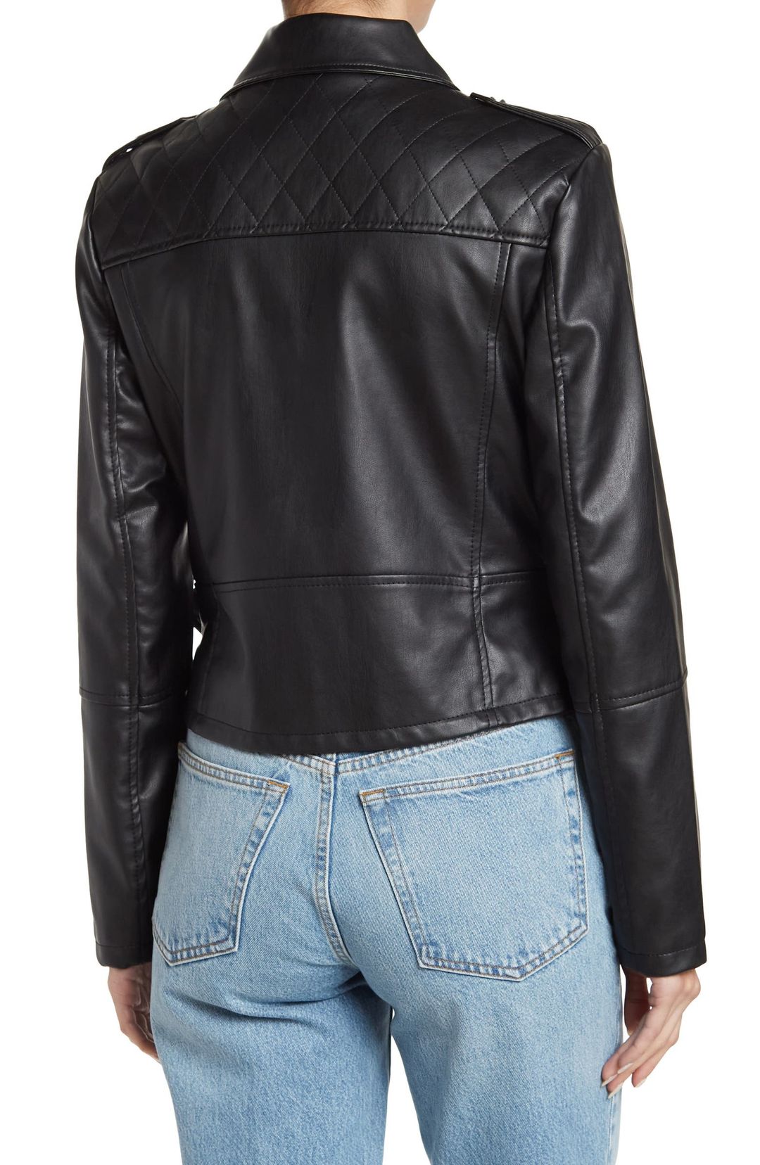 Faux Leather Belted Moto Biker Jacket #4