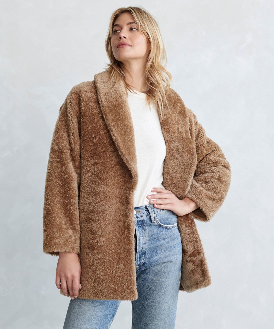 Shearling Yves Shawl Coat #3