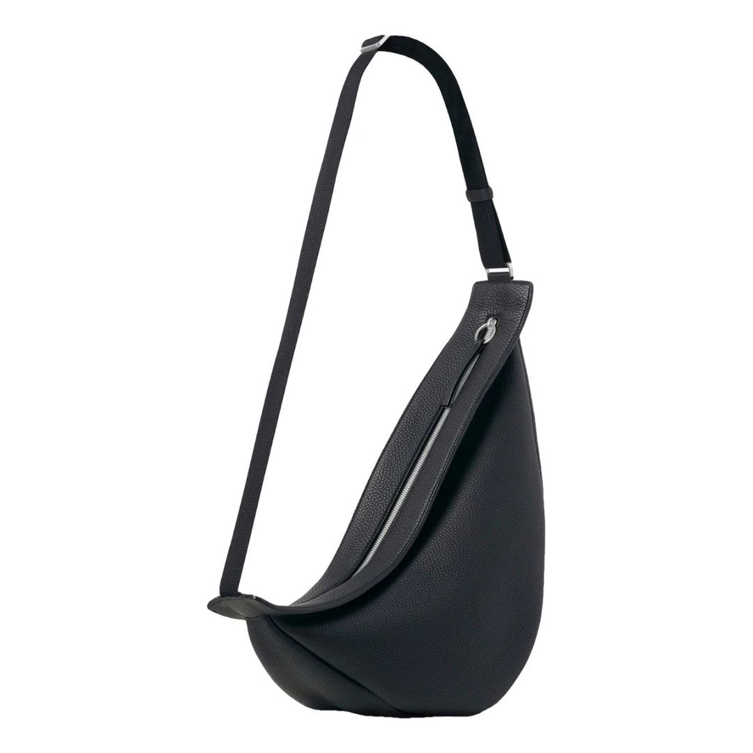 Slouchy Banana Leather Crossbody Bag In Black