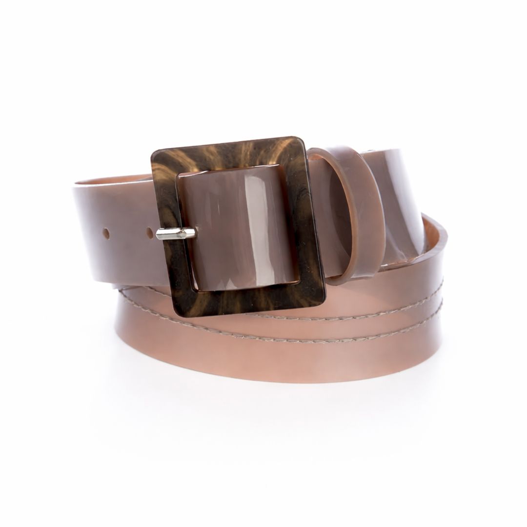 PVC waist belt grey with brown marbled resin buckle M/L