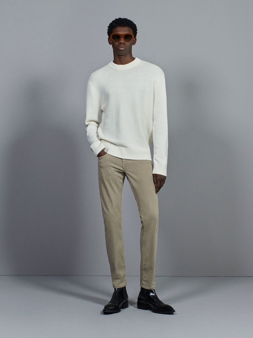 L'Homme Slim Brushed Twill -- Stone Beige