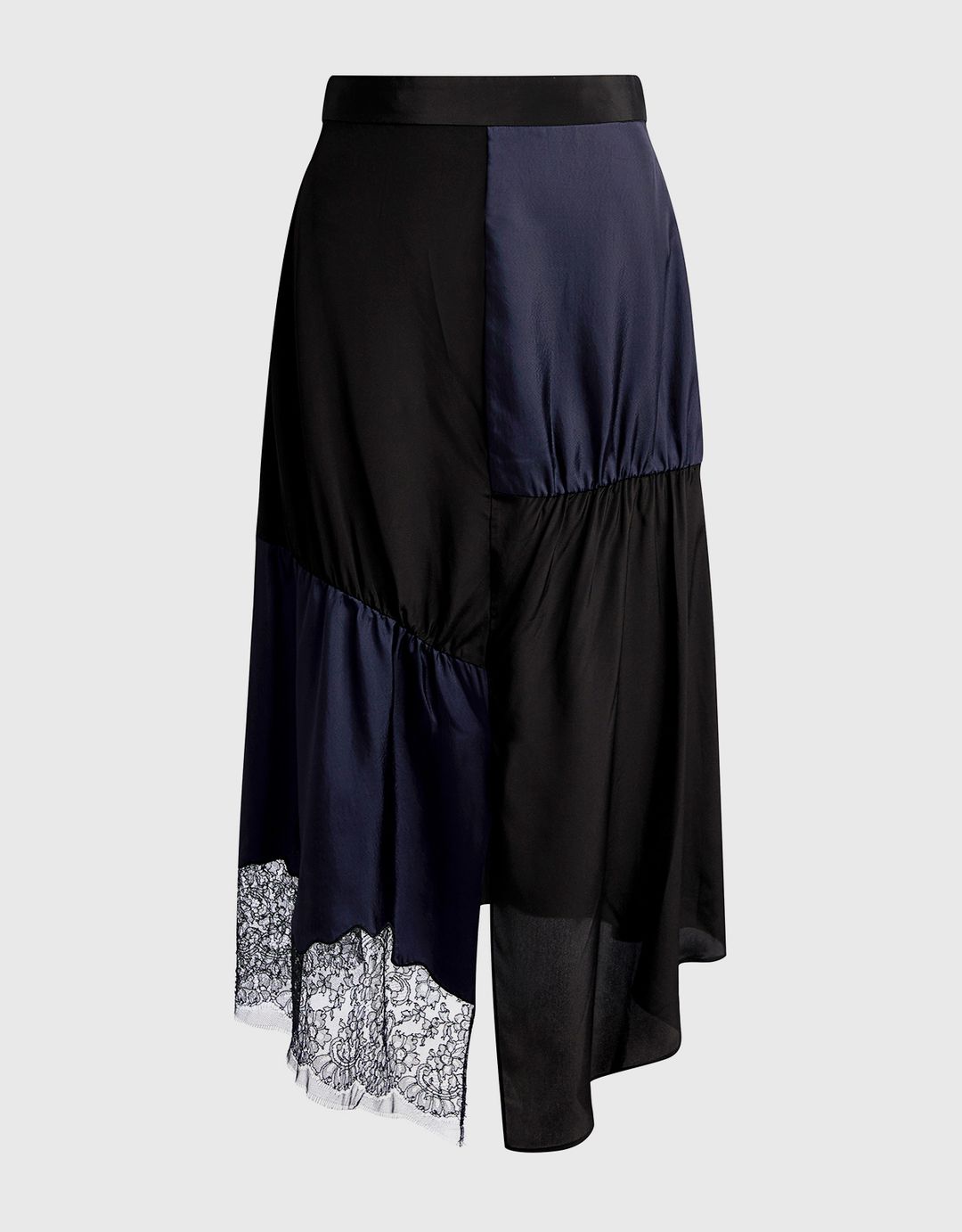 Patchwork Lace Silk Midi Skirt