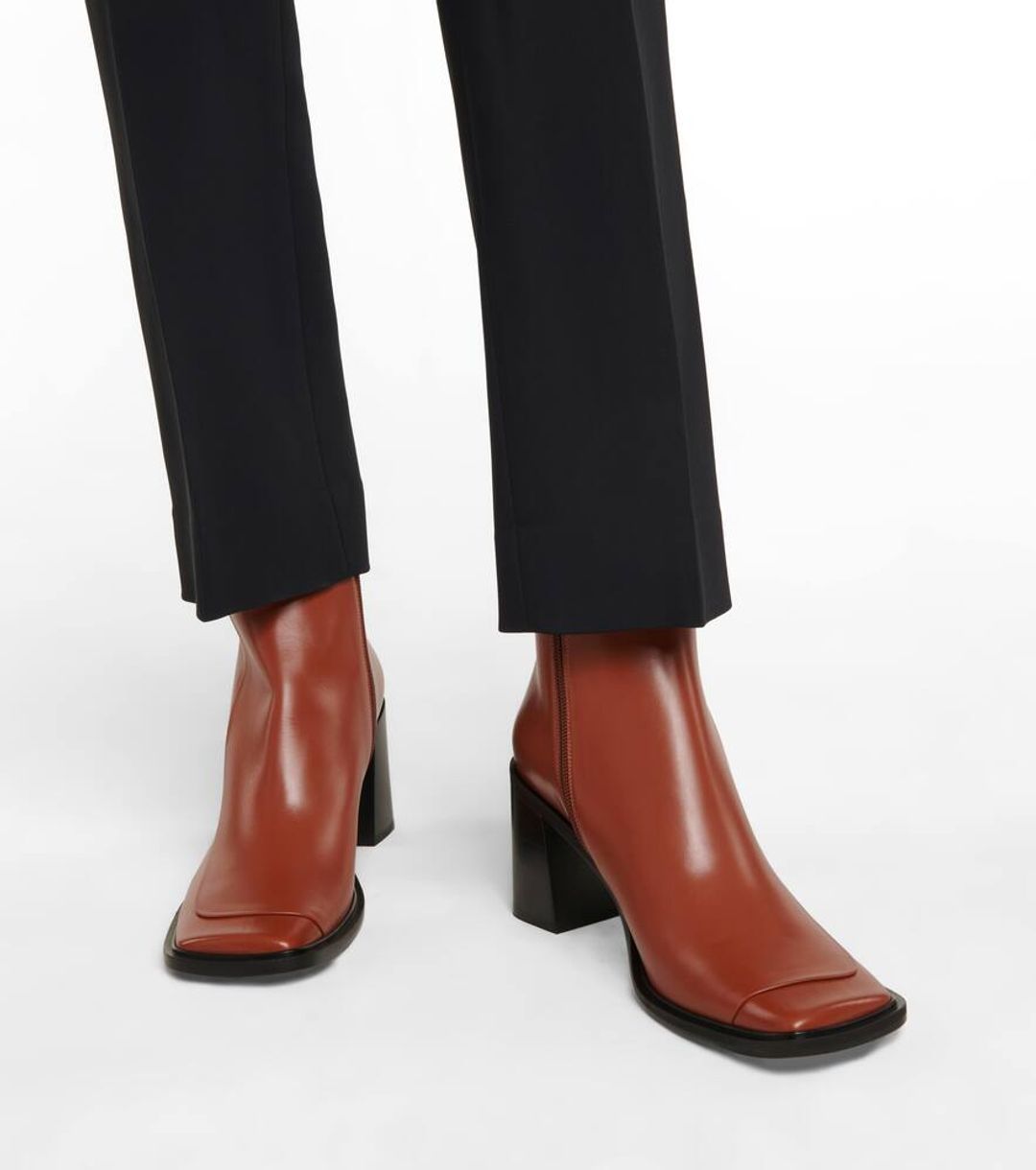Patch Paneled Leather Ankle Boots In Brown #5