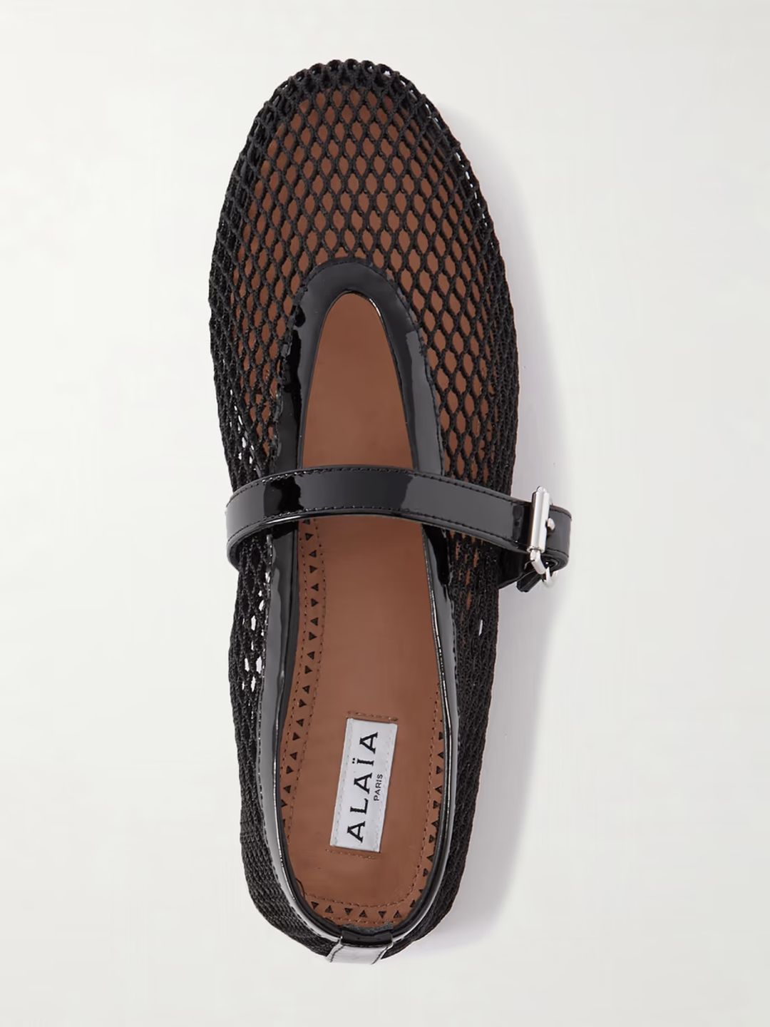 Patent leather-trimmed mesh ballet flats #5