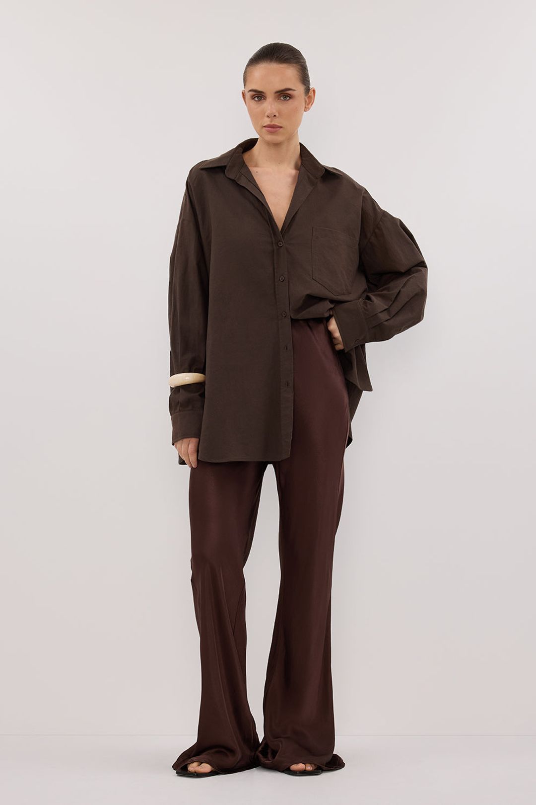 NIKKI BITTER CHOC SATIN BIAS PANT