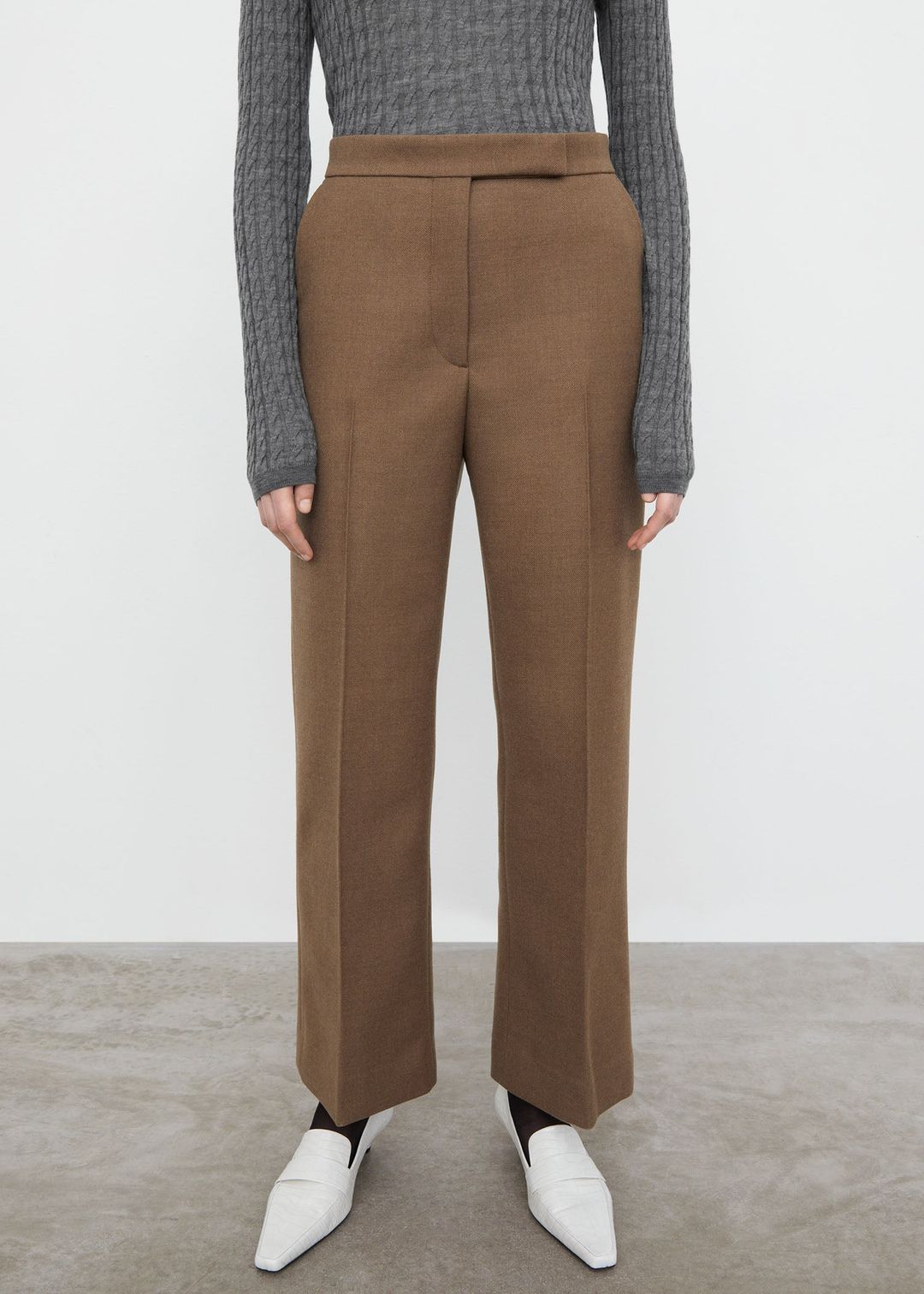 Cropped kick wool trousers hazel