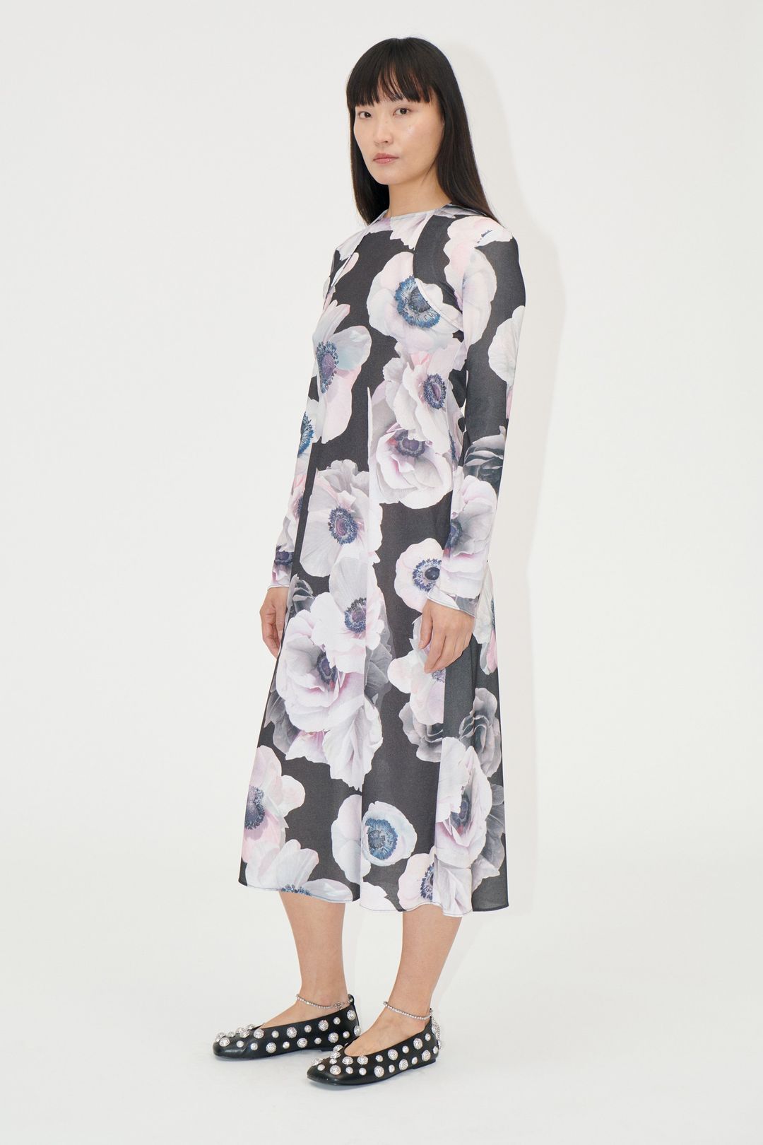 Crewneck Long Sleeve Midi Dress - Nostalgic Anemone
