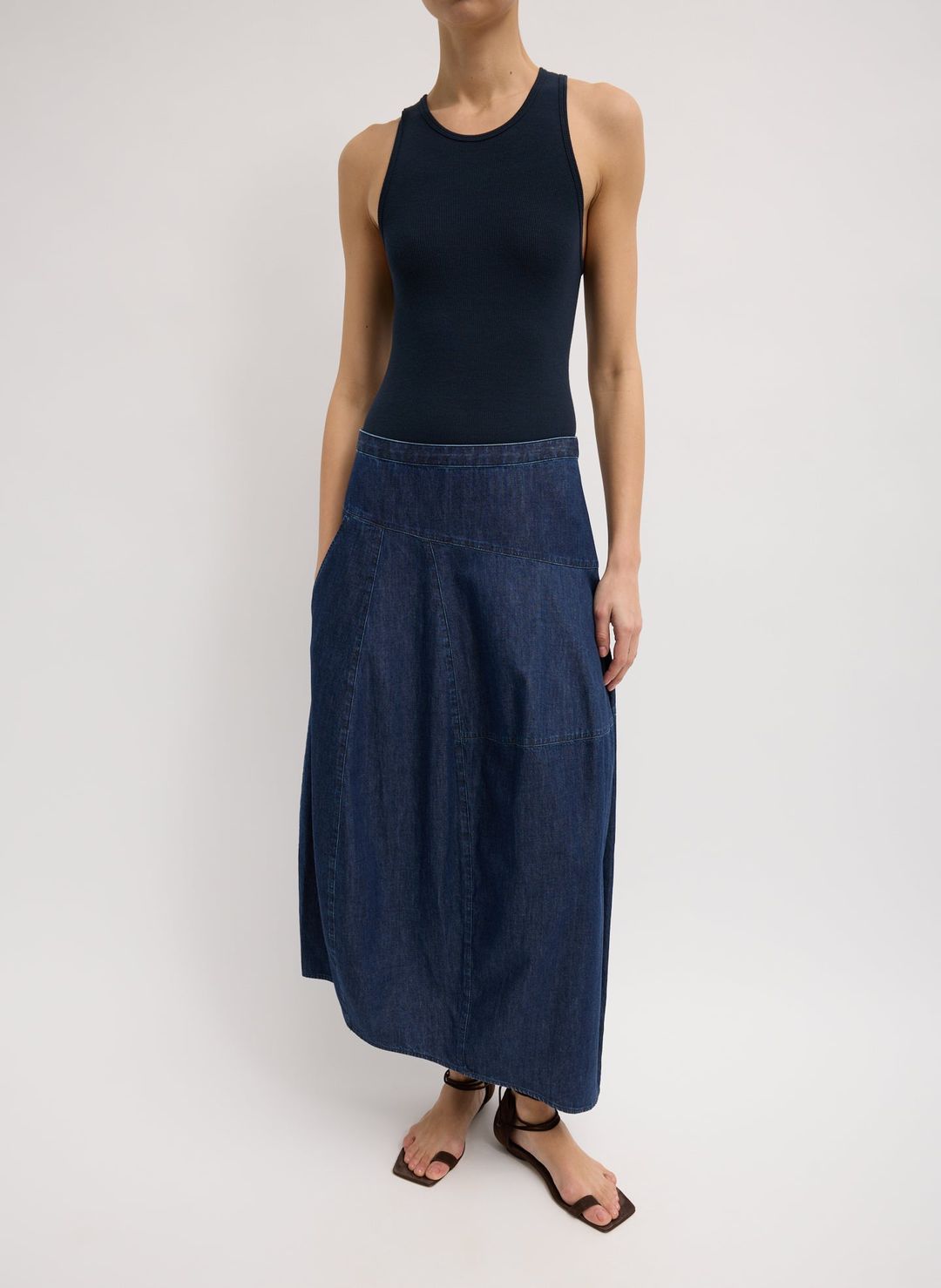 Light Weight Indigo Denim Asymmetrical Balloon Skirt