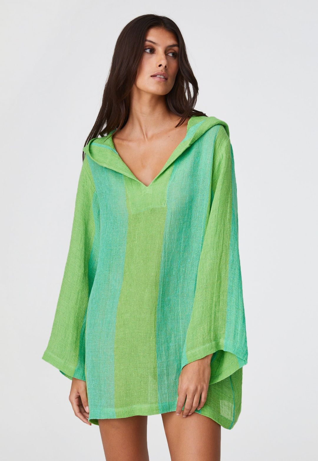 THE BEACH TUNIC in GUAVA AWNING STRIPED GAUZE #3