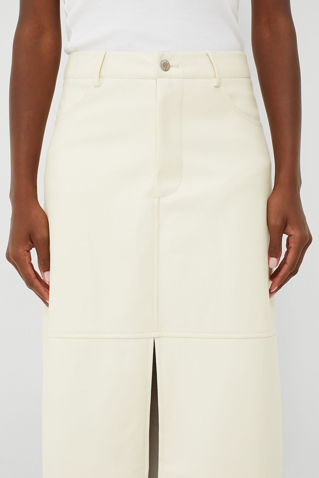 Ecru Vegan Leather Midi Skirt #5