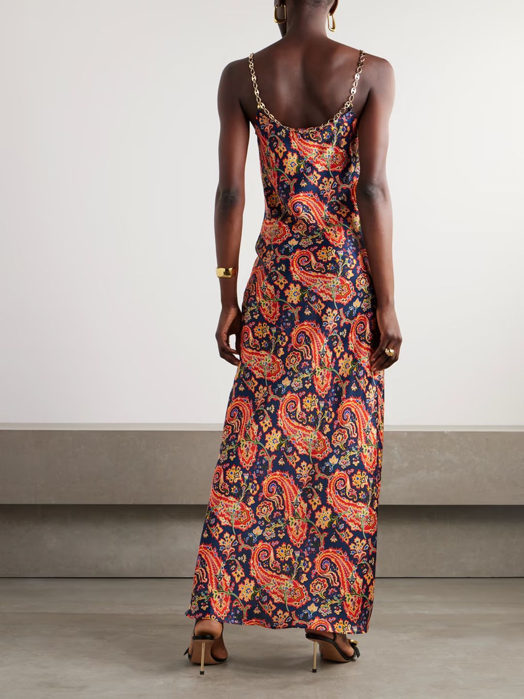 Chainmail-embellished paisley-print satin maxi dress #3