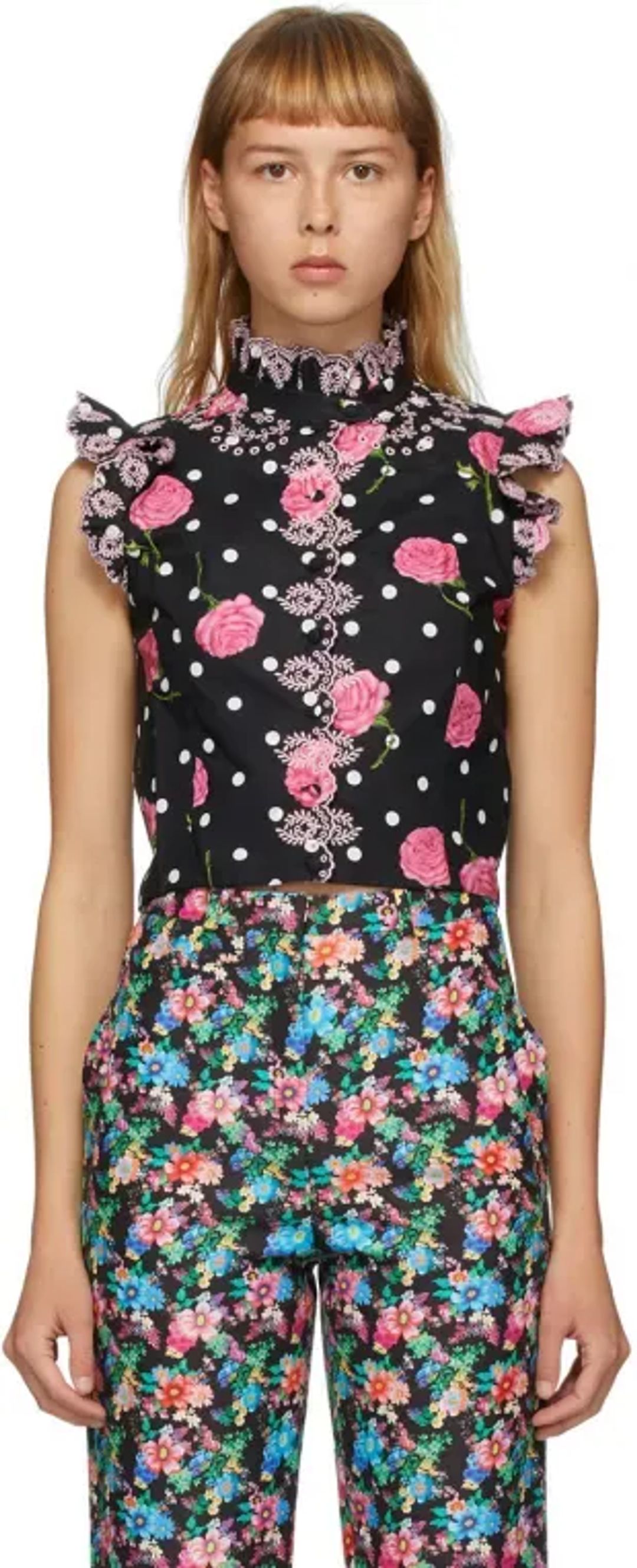 Lace Trimmed Broderie Anglaise Cotton Poplin Blouse