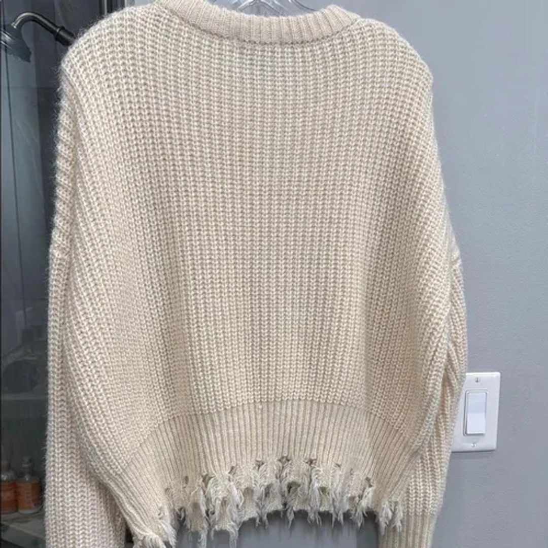 FAVLUX Cream Chunky Knit Crew Neck Sweater #5