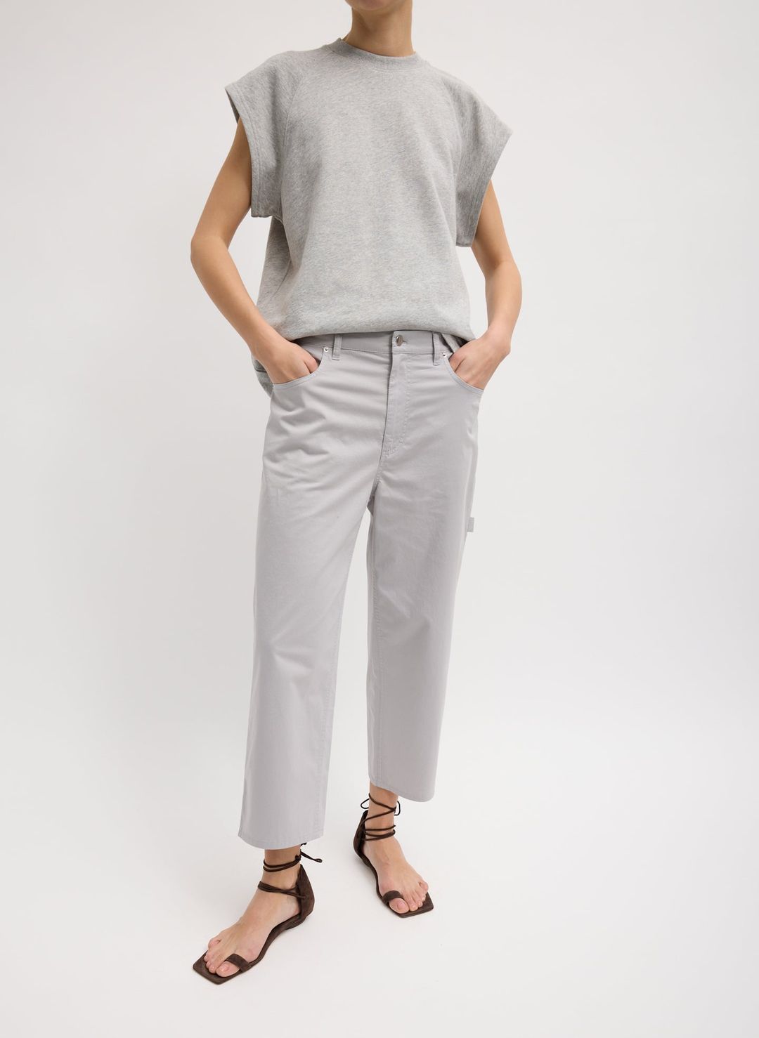 Garment Dyed Silky Cotton Cropped Slouchy Cargo Jean
