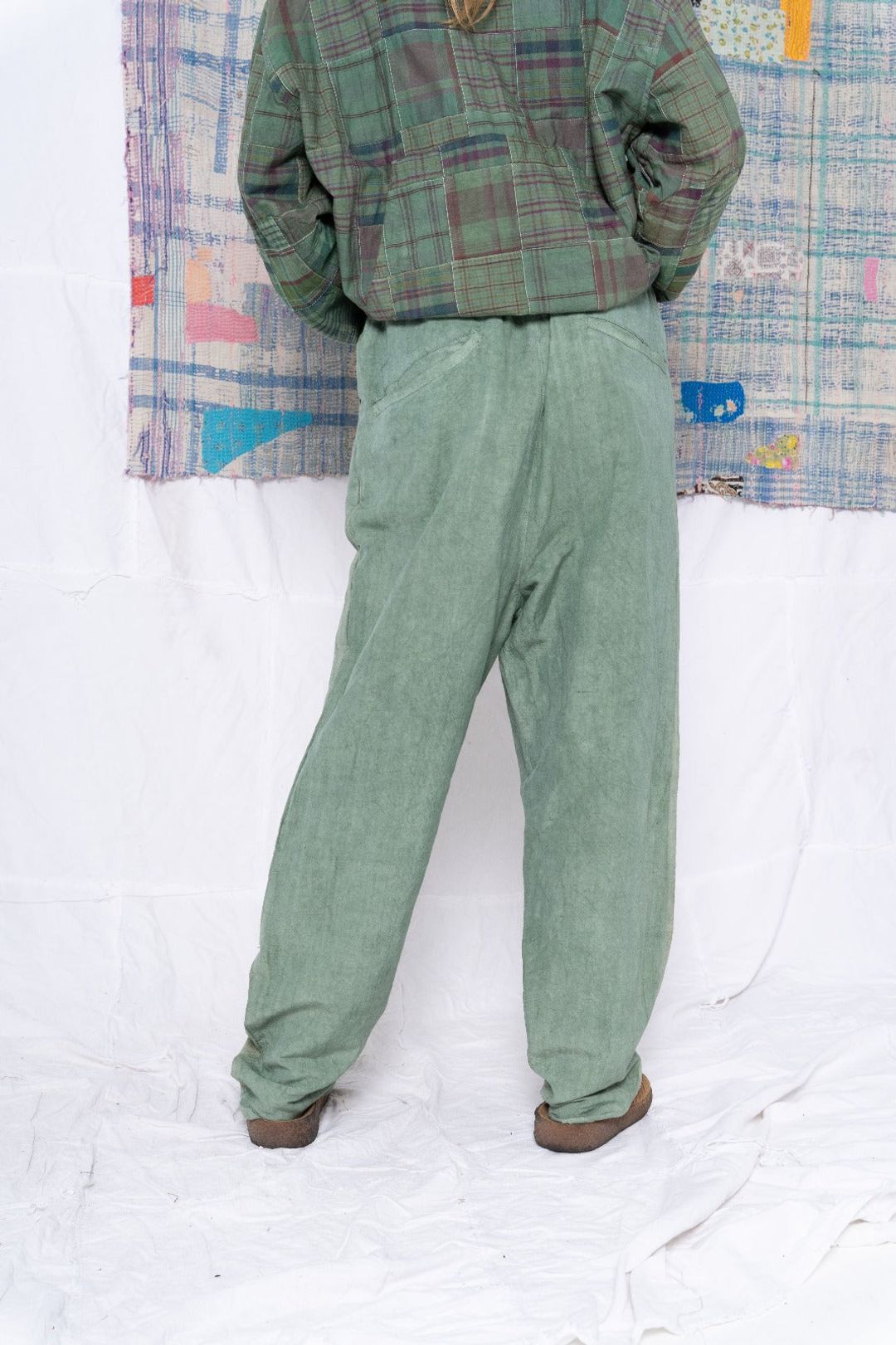 P70 Pleated Easy Pant Wild Silk & Hemp Uneven Dye Sea Green #7