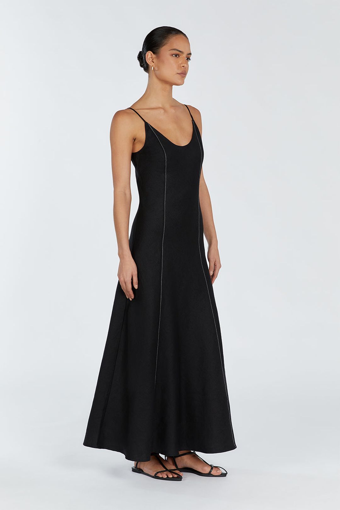 GIANA BLACK LINEN SCOOP MAXI DRESS #3