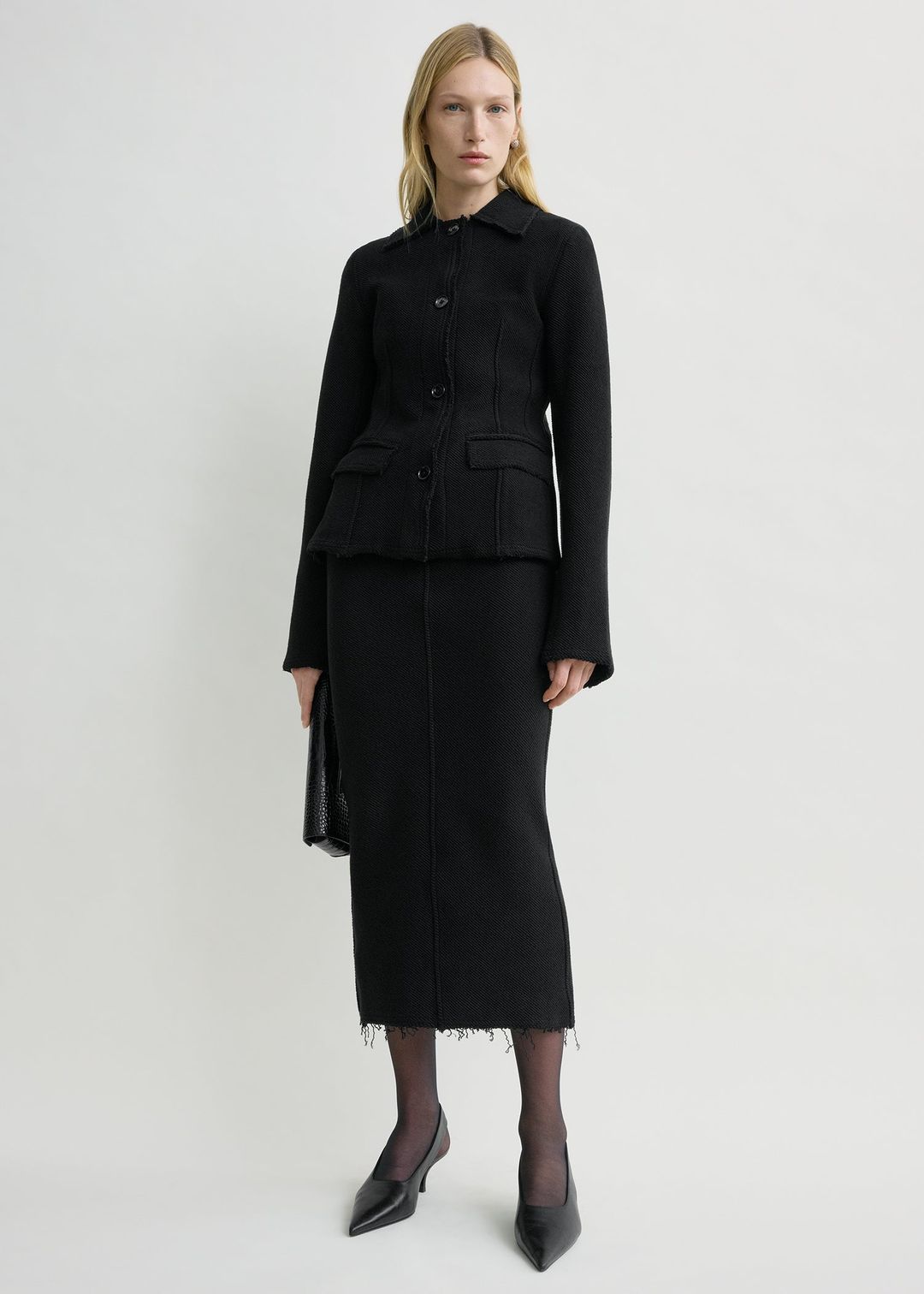 Raw hem cotton jacket black