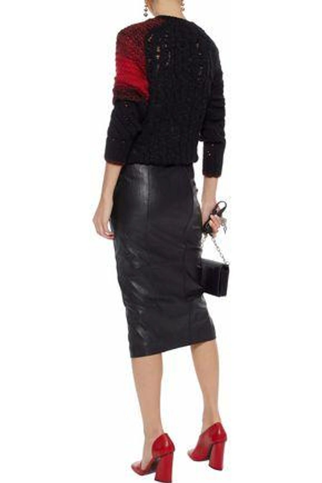 Patchwork Cable-knit Crewneck Wool Sweater In Black #3