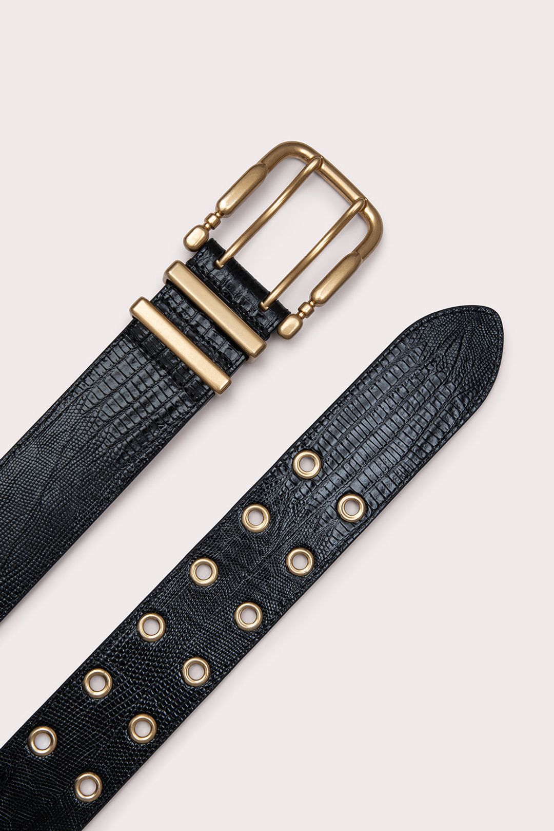 Duo Black Lizard Embossed Leather