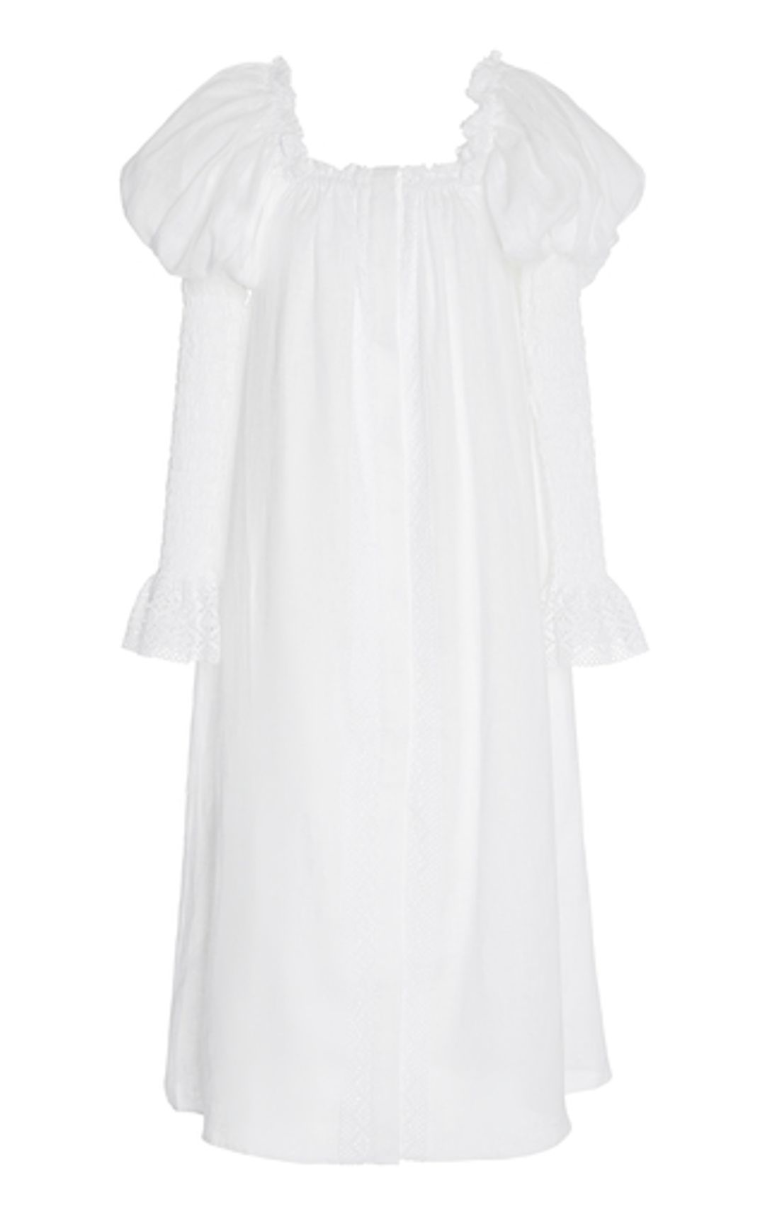 Opera off-the-shoulder lace-trimmed linen midi dress