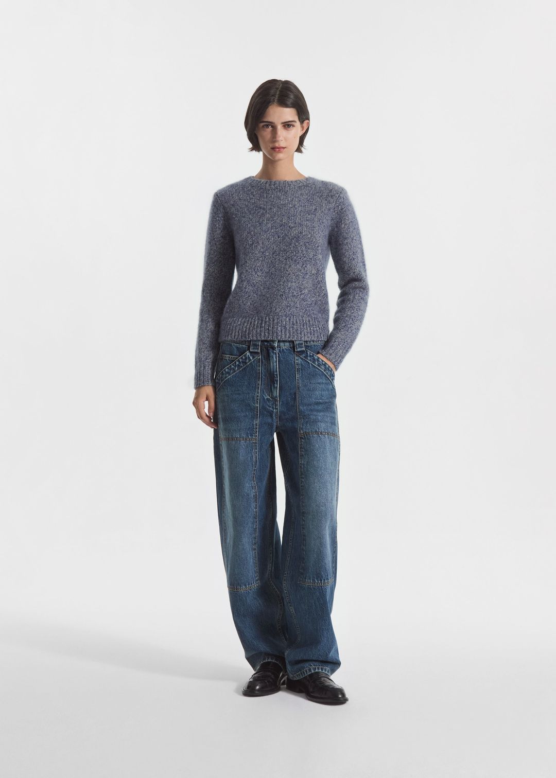 Long Sleeve Crewneck in Cashmere - Blue Melange #3