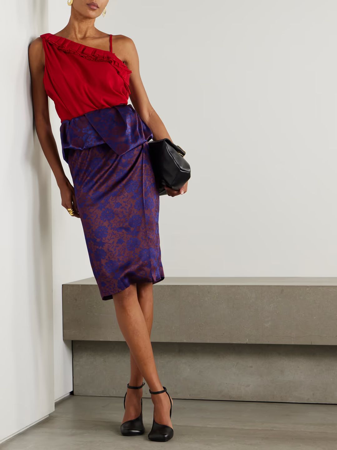 Wrap-effect satin-jacquard midi skirt #2