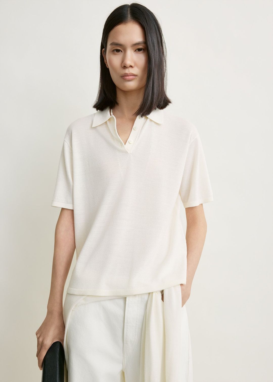 Wool-silk polo shirt white petite #4