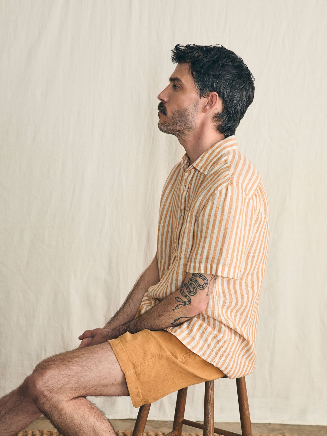 Short-Sleeve Palma Linen Shirt - Gold Ivory Stripe #3