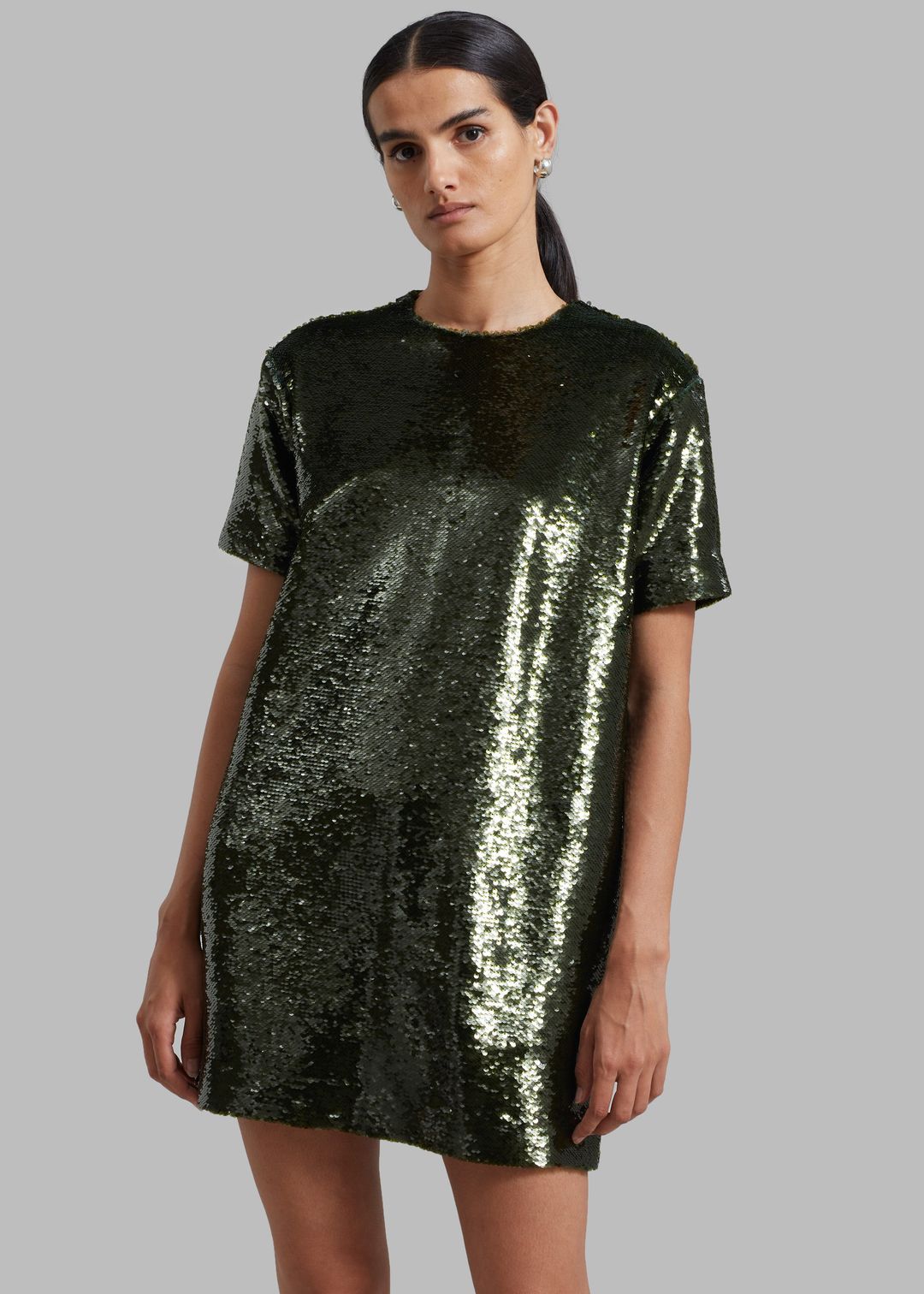 Riley Sequins Tee Mini Dress - Olive #4