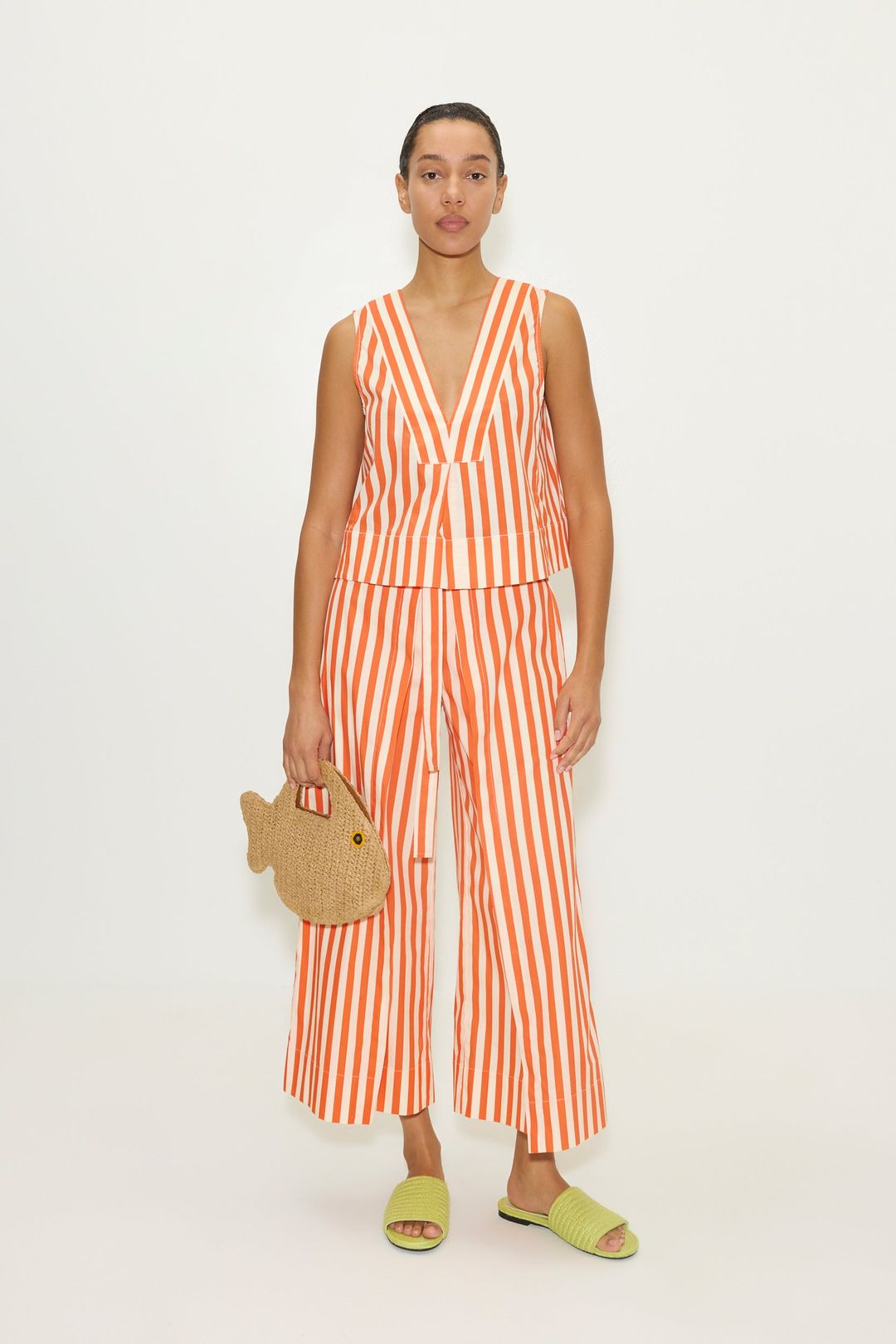 Arro Sleeveless Poplin Top in Coral Cabana Stripe